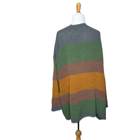 Umgee Soft Green Brown Oversized Striped Chenille Cardigan Size Small Women's - Picture 3 of 7